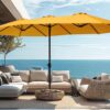 15ft Patio Umbrella Double-Sided Outdoor Market Extra Large Umbrella with Crank, Umbrella Base Included (Dark Red)