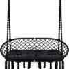 Hammock Chair Macrame Hanging Swing with Cushion,Hanging Cotton Ropes, Metal Frame, 450 lbs Capacity Indoor Outdoor, Patio, Balcony, Living,Deck, Yard, Garden(Double Swing) Beige