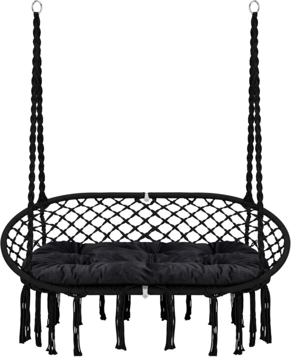 95666efebe49450084839ac7d425f8d5 Hammock Chair Macrame Hanging Swing with Cushion,Hanging Cotton Ropes, Metal Frame, 450 lbs Capacity Indoor Outdoor, Patio, Balcony, Living,Deck, Yard, Garden(Double Swing) Beige