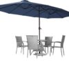 15ft Patio Umbrella with Solar Lights, Large Double Umbrella Outdoor, Rectangle 180”x106” Umbrellas with 156 PCS LED Lights and Crank Handle for Backyard Deck Pool Shade in Black(1.9′′ Pole)