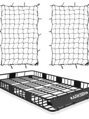 ARKSEN 84 Universal Roof Rack Cargo Extension with 2 Cargo Net Car Top Luggage Holder Carrier Basket SUV Camping, Black