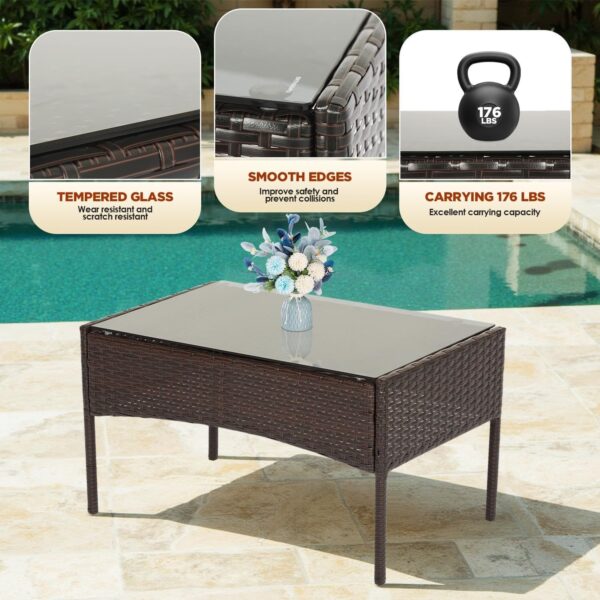 Patio Furniture Set 4 Pieces Outdoor Rattan Chair Wicker Sofa Garden Conversation Bistro Sets for Yard (Brown)