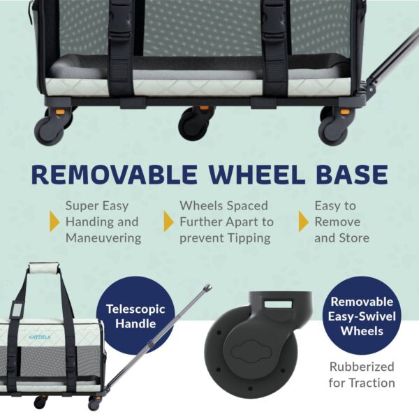 Quilted Chariot PRO Pet Carrier With Removable Wheels and Double Telescopic Handle