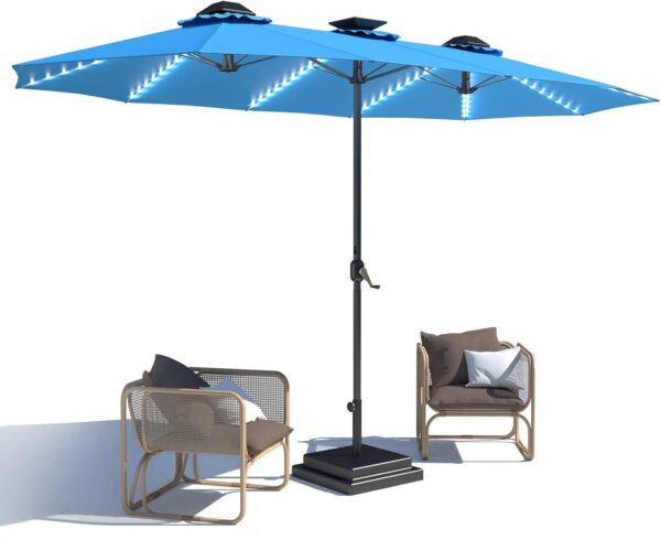 961c361754cc452f87ade20526d5fee7 15ft Patio Umbrella with Solar Lights, Large Double Umbrella Outdoor, Rectangle 180”x106” Umbrellas with 156 PCS LED Lights and Crank Handle for Backyard Deck Pool Shade in Black(1.9′′ Pole)