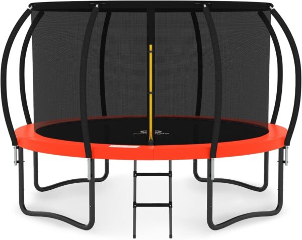 JUMPZYLLA Trampoline 8FT 10FT 12FT 14FT 15FT 16FT Trampoline with Enclosure – Recreational Trampolines with Ladder and AntiRust Coating, ASTM Approval Outdoor Trampoline for Kids