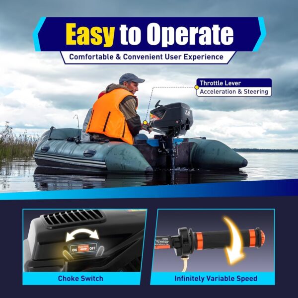 965207292a1248f8888340c8b366d937 2-Stroke 3.6HP Outboard Motor, 55CC Heavy Duty Fishing Boat Engine 5000rpm Gasoline Short Shaft Boat Motor Water Cooling & CDI Manual Start Boat Engine for Canoes, Dinghies, Inflatable Boats