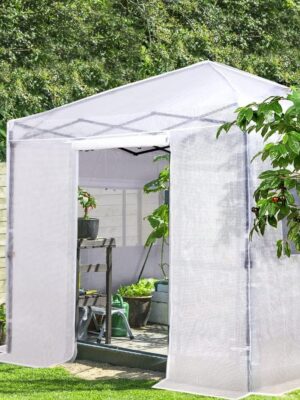 EAGLE PEAK 6×4 Portable Walk-in Greenhouse, Pop-up Indoor Outdoor Garden Green House, Zippered Door and Windows, PE Cover, White