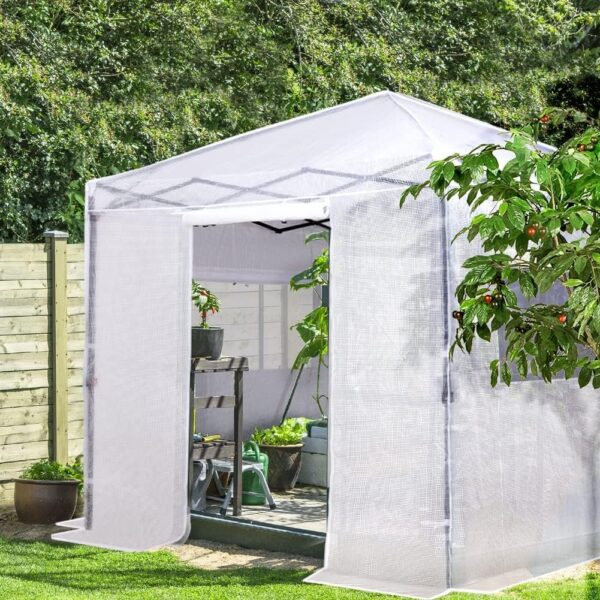 96713ba72f8d424ebe225a4f32effb32 EAGLE PEAK 6×4 Portable Walk-in Greenhouse, Pop-up Indoor Outdoor Garden Green House, Zippered Door and Windows, PE Cover, White