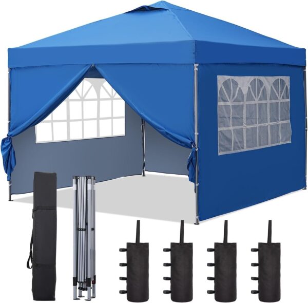 96983dd10b444fbbab62d21889efd23e GDY 10×10 Pop Up Canopy Tent, Outdoor Canopy Tent, Patio Tent,Commercial Instant Gazebos,4 Sidewalls, Portable Shelter Canopies, with 4 sandbags, Blue.