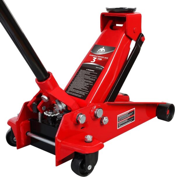 96e28d9766b743388d940db6bcf0f755 3 Ton Low Profile, Aluminum and Steel Racing Floor Jack with Dual Pistons Quick Lift Pump for Sport Utility Vehicle, Lifting Range 3-15/16′′ min to 18-5/16′′ max, Red