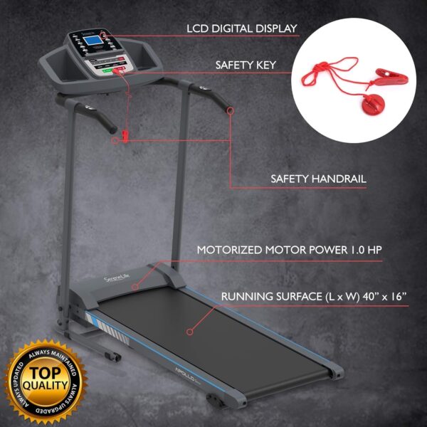 SereneLife Folding Treadmill – Foldable Home Fitness Equipment with LCD for Walking & Running – Cardio Exercise Machine – Preset and Adjustable Programs – Bluetooth Connectivity
