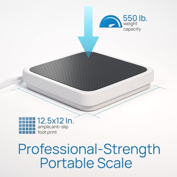 977248336b2f4f248822d8f221730c12 Medical Grade Floor Scale – Portable – Easy to Read Digital Display – Heavy Duty – Home, Hospital & Physician Use – Pound & Kilogram Settings – 12′′ x 12.5′′ Platform – 550 lb Limit by Patient Aid