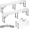 6ft Plastic Folding Bench with Carrying Handle & Lock, Portable Outdoor Bench in Garden Picnic Camping Dining Party Seat, Waterproof Bench for Soccer Activities, Firm and Durable(2 Pack A)