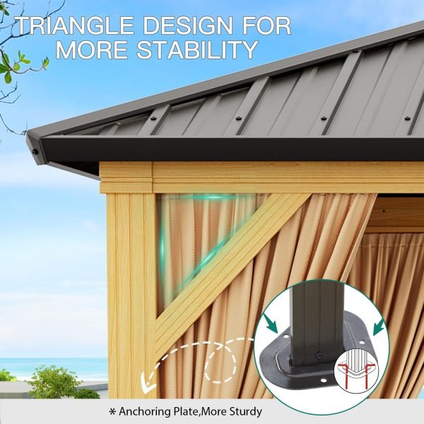 97a5b605f8a14a05a3ee9b4579b9d502 10X13 FT Outdoor Galvanised Steel Hardtop Gazebo, Heavy Duty Double Roof Outdoor Gazebo with Netting and Sunshade Curtains, Aluminium Framed Gazebo for Patio, Terrace, Lawn and Deck, Khaki