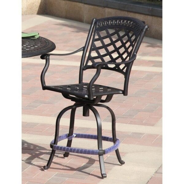 9853f057bfa647aeb2bf8faa00bfdde7 Round 4 Person 60 Long Aluminum Bar Height Dining Set with Cushions