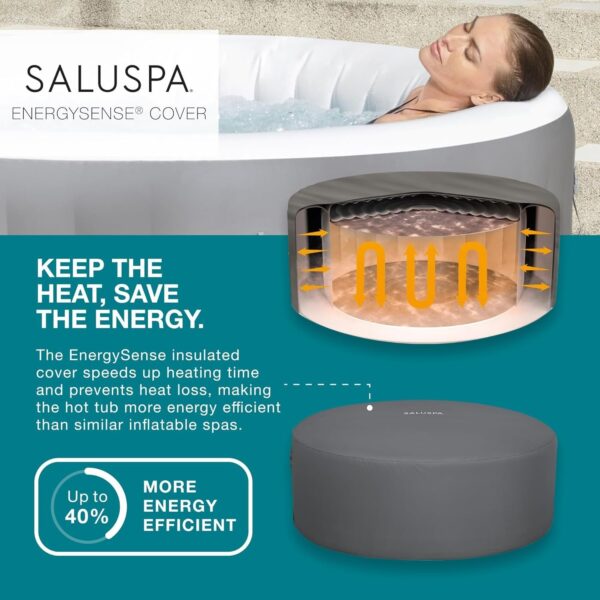 Bestway SaluSpa Miami EnergySense AirJet Inflatable Hot Tub Spa (71′′ x 26′′) | Portable Hot Tub with 2 Covers (1 Energy-Efficient Thermal Cover and 1 Standard Cover) | Fits Up to 2-4 Persons | Black