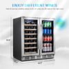 24 inch Wine Cooler, 46 Bottle – Dual Zone Built-in or Freestanding Fridge with Stainless Steel Reversible Glass Door, for Home, Kitchen, or Office.