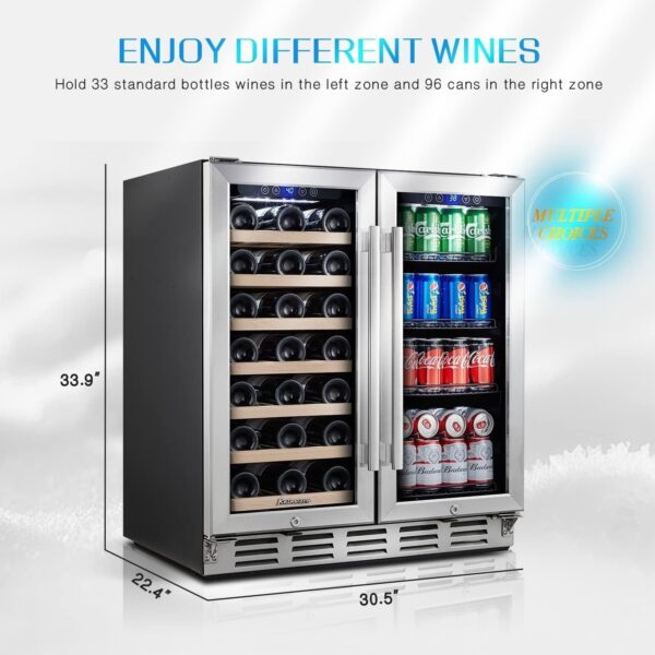 98b724414b1b462398bd3596f2ee110f 24 inch Wine Cooler, 46 Bottle – Dual Zone Built-in or Freestanding Fridge with Stainless Steel Reversible Glass Door, for Home, Kitchen, or Office.