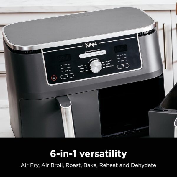 98c684c0e4594ef6adda65490f343b6c DZ401 Foodi 10 Quart 6-in-1 DualZone XL 2-Basket Air Fryer with 2 Independent Frying Baskets, Match Cook & Smart Finish to Roast, Broil, Dehydrate for Quick, Easy Family-Sized Meals, Grey