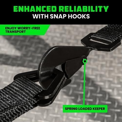 9939c12a6c244e19b7facdeaa6baba55 Car Tie Down Straps for Trailers with J Hooks (4-Pack) – 2 Inch x 8 Feet (10,000lb Break Strength) – Heavy Duty T-Handle Car Hauler Tire Straps for Trailer & UTV with Axle Straps – Black