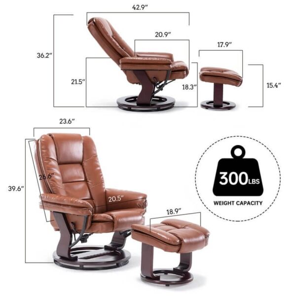 Multi-Position Recliner and Curved Ottoman with Swivel Base