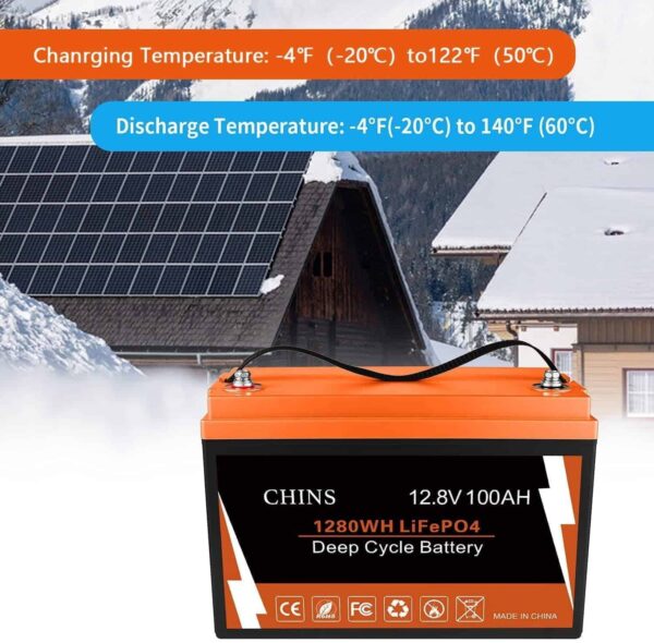 CHINS Bluetooth LiFePO4 Smart 12V 100AH Lithium Iron Battery Low Temperature Charging Mobile Phone APP