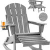 Folding Adirondack Rocking Chair,4-in-1 Multifunctional Patio Chair with Retractable Ottoman, Outdoor Chair Wood Texture, Lawn Chair for Porch, Backyard, Pool(Grey)