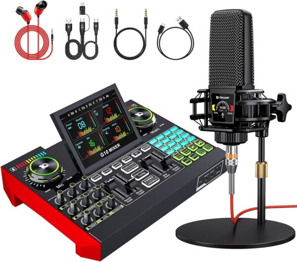 99ee4dd847554a8884ee01f993cfbf06 Podcast Equipment Bundle,with 3.5mm Condenser Microphone & Live Sound Card – Audio Mixer for Streaming, PC/Mobile Live Singing, Gaming Content Creators, Soundboard with USB Computer Interface