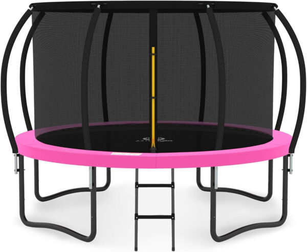 JUMPZYLLA Trampoline 8FT 10FT 12FT 14FT 15FT 16FT Trampoline with Enclosure – Recreational Trampolines with Ladder and AntiRust Coating, ASTM Approval Outdoor Trampoline for Kids