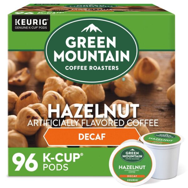 Green Mountain Coffee Roasters Hazelnut Decaf Coffee, Single-Serve K-Cup pods, Light Roast, 96 Count (4 Packs of 24)