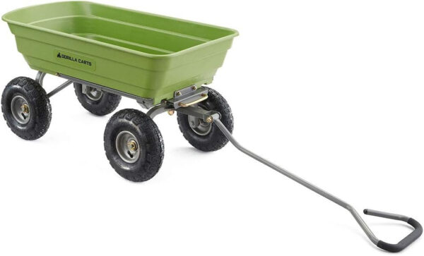 9a6bb3116cd4439b94e8494a53934304 Heavy Duty Poly Utility Dump Wagon Garden Cart w/Pneumatic Tires, 6 Cu Ft – 1200 lb Capacity Outdoor Wheelbarrow for Yard, Landscaping & Gardening, Lawn Tractor or ATV Towable-Gorilla Carts