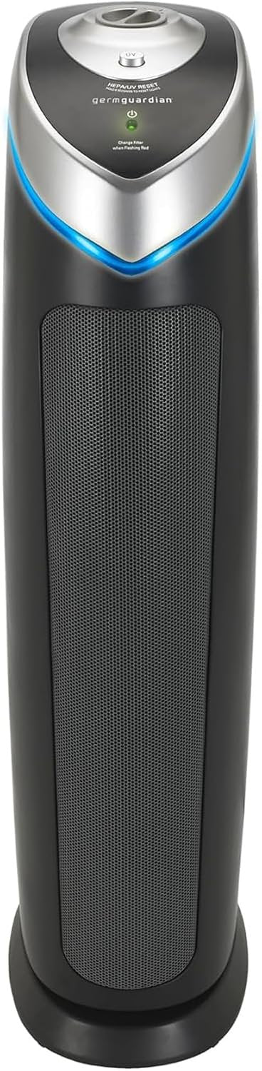 GermGuardian 5-In-1 HEPA Air Purifier for Home, Large Rooms Up To 915 Sq. Ft. with HEPA Pet Air Filter, UV-C Light & Odor Reduction, AC5250PT, 28′′ Tower, Black