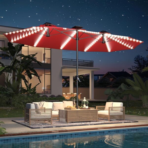 9af4ec8f6a654f089d6a0dc6fe0bea0e 15ft Patio Umbrella with Solar Lights, Large Double Umbrella Outdoor, Rectangle 180”x106” Umbrellas with 156 PCS LED Lights and Crank Handle for Backyard Deck Pool Shade in Black(1.9′′ Pole)