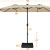 15 ft Large Patio Umbrella with Solar Lights Double-Sided Outdoor Rectangle Market Umbrellas with 36 LED Lights/Base Included/Easy Crank for Patio Garden Yard Pool Lawn, Brown