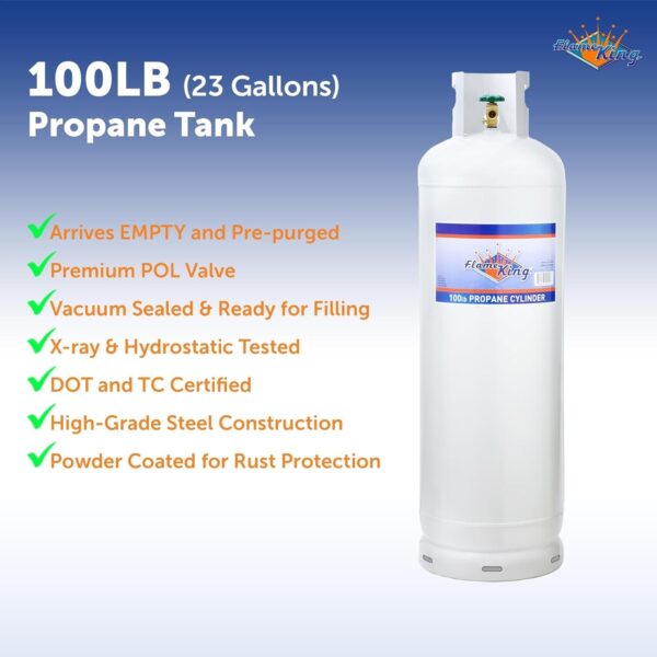 9b96c964b5a545d9b48203712a002826 Steel Propane Tank Cylinder with POL Valve and Collar, Great for Mixed Heating Systems, Home fireplaces, Dryers and Grills-Flame King