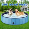 Foldable Dog Swimming Pool, 120′′x20′′ Oversize Collapsable Hard Plastic Potable Bathing Tub for Pet Dog Kiddie Pool Indoor and Outdoor Leakproof PVC Play Pool for Large Dogs Pets Puppy Kids Blue
