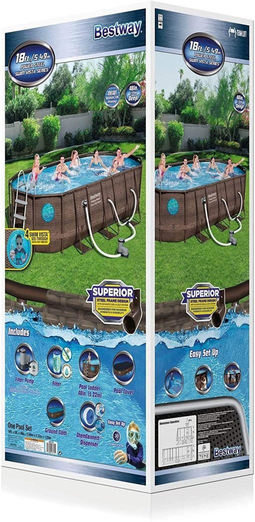 Bestway Power Steel 18′ x 9 ‘x 48’ above ground swimming pool Set with metal frame home swimming pool sand filter pump, skimmer and vacuum