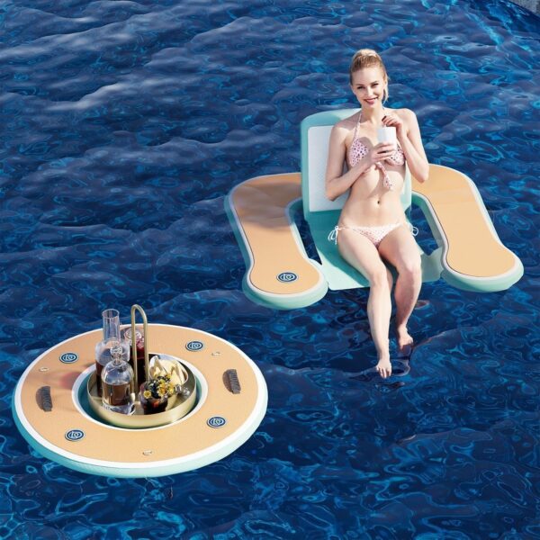 9c2c7e0e222347499e1b3d6942589946 Round Inflatable Floating Dock, Sunchill Float Ring, Hammock Tanning Pool with 4in Woven Fabric, Manual Pump for 1-2 Min Quick Inflate/Deflate, Fits 2-8, Ideal for Lakes, Pools, Oceans