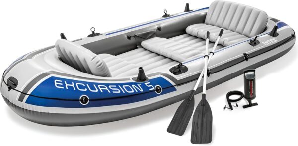 9c2cdd20c90e443a972986aa58c19de9 INTEX Excursion Inflatable Boat Series: Includes Deluxe 54in Boat Oars and High-Output Pump – SuperTough PVC – Adjustable Seats with Backrest – Fishing Rod Holders – Welded Oar Locks