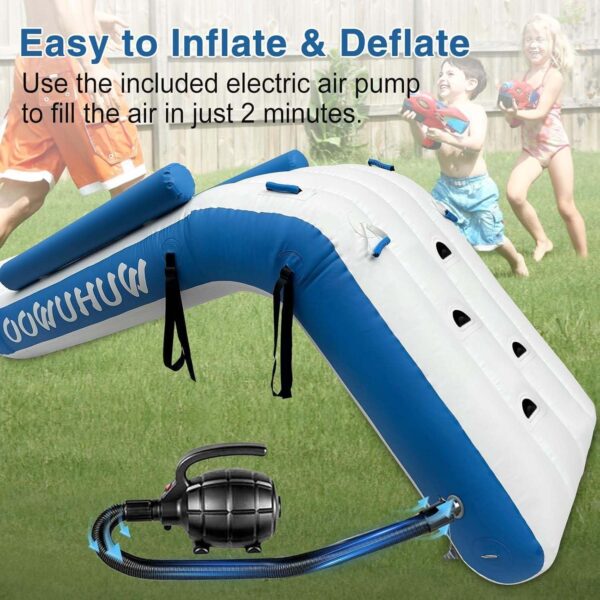 9c309e3ec1b145aaa8cbc9d654eb671f Pontoon Waterfall Slide, Inflatable Pontoon Boat Water Slide for Kids Backyard Pool Sea, Electric Air Pump & Storage Bag