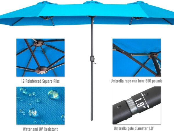 9c60b793432848b29d3fc4d62356d40b 15ft Patio Umbrella with Solar Lights, Large Double Umbrella Outdoor, Rectangle 180”x106” Umbrellas with 156 PCS LED Lights and Crank Handle for Backyard Deck Pool Shade in Black(1.9′′ Pole)