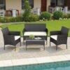 Patio Furniture Set 4 Pieces Outdoor Rattan Chair Wicker Sofa Garden Conversation Bistro Sets for Yard (Brown)