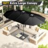 15ft Patio Umbrella with Solar Lights, Large Double Umbrella Outdoor, Rectangle 180”x106” Umbrellas with 156 PCS LED Lights and Crank Handle for Backyard Deck Pool Shade in Black(1.9′′ Pole)
