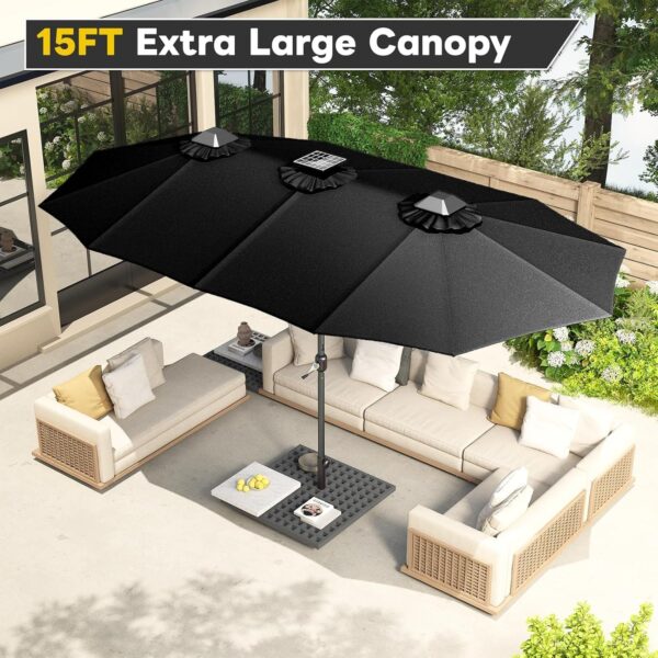 9c83f1b0997b4e95ad91affea8a181c0 15ft Patio Umbrella with Solar Lights, Large Double Umbrella Outdoor, Rectangle 180”x106” Umbrellas with 156 PCS LED Lights and Crank Handle for Backyard Deck Pool Shade in Black(1.9′′ Pole)