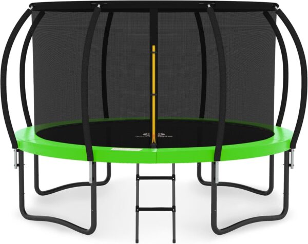 JUMPZYLLA Trampoline 8FT 10FT 12FT 14FT 15FT 16FT Trampoline with Enclosure – Recreational Trampolines with Ladder and AntiRust Coating, ASTM Approval Outdoor Trampoline for Kids