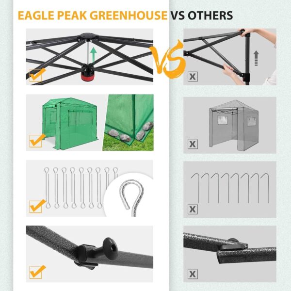 9ce2c2dfb657460cb2909f82eac73752 EAGLE PEAK 6×4 Portable Walk-in Greenhouse, Pop-up Indoor Outdoor Garden Green House, Zippered Door and Windows, PE Cover, White