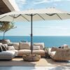 15ft Patio Umbrella Double-Sided Outdoor Market Extra Large Umbrella with Crank, Umbrella Base Included (Dark Red)