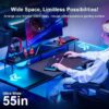 GTRACING 55 Inch Gaming Desk with LED Lights, Computer Gamer Desk with Monitor Stand, Ergonomic Carbon Fiber Surface Gaming Table with Mouse Pad for Home Office, RGB
