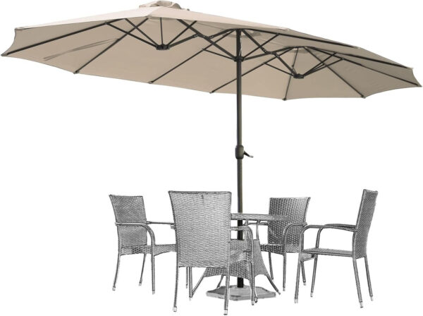 9d8ce541e0c24e4f8aa333b9e4361a23 15ft Patio Umbrella with Solar Lights, Large Double Umbrella Outdoor, Rectangle 180”x106” Umbrellas with 156 PCS LED Lights and Crank Handle for Backyard Deck Pool Shade in Black(1.9′′ Pole)