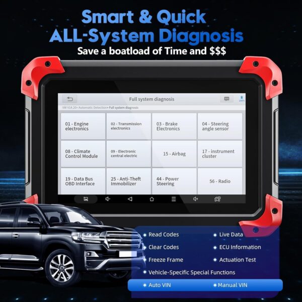 D7 Automotive OBD2 Scanner with ECU Coding, Bidirectional Controls, 36+ Resets, Android 10, Full System Diagnostics, 3-Year Updates